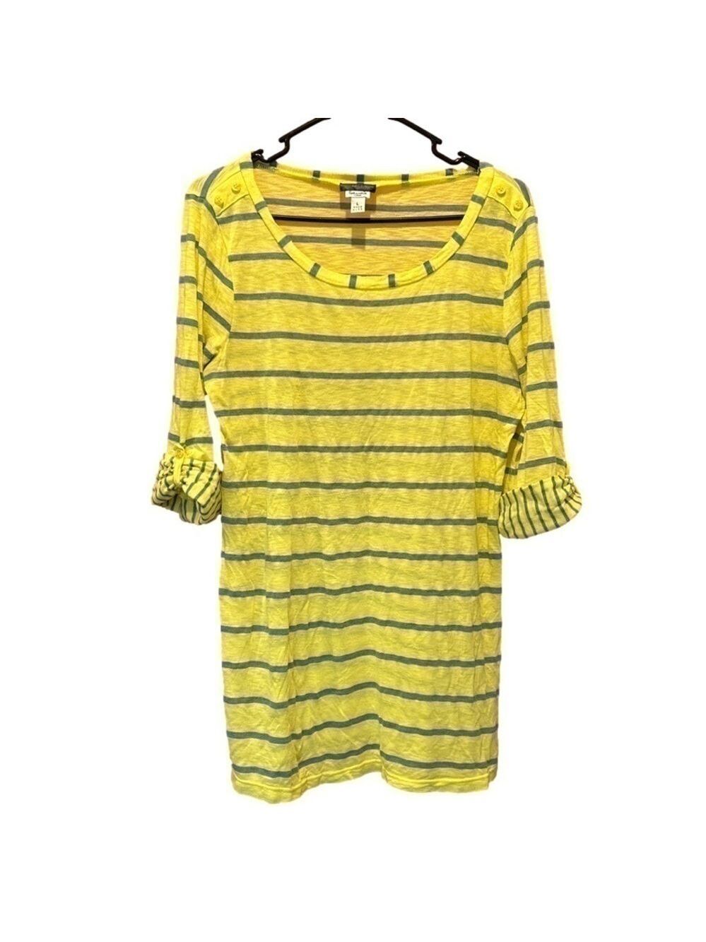 A Pea in a Pod Splendid Yellow and Blue 3/4 Sleeve Long Sleeve Maternity Shirt